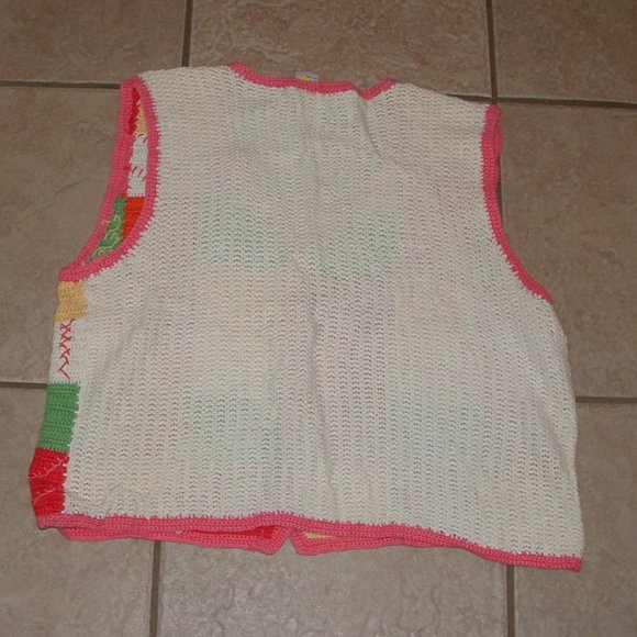 LIKE NEW Crocheted Colorful Sz Small Roomy Sleeveless Cardigan Sweater Vest - Picture 3 of 3